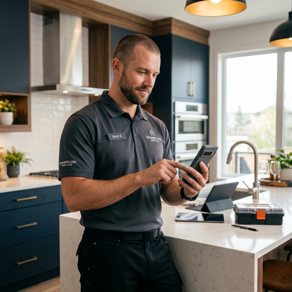 Técnico usando el Cotizador Rápido de TulBox en un smartphone